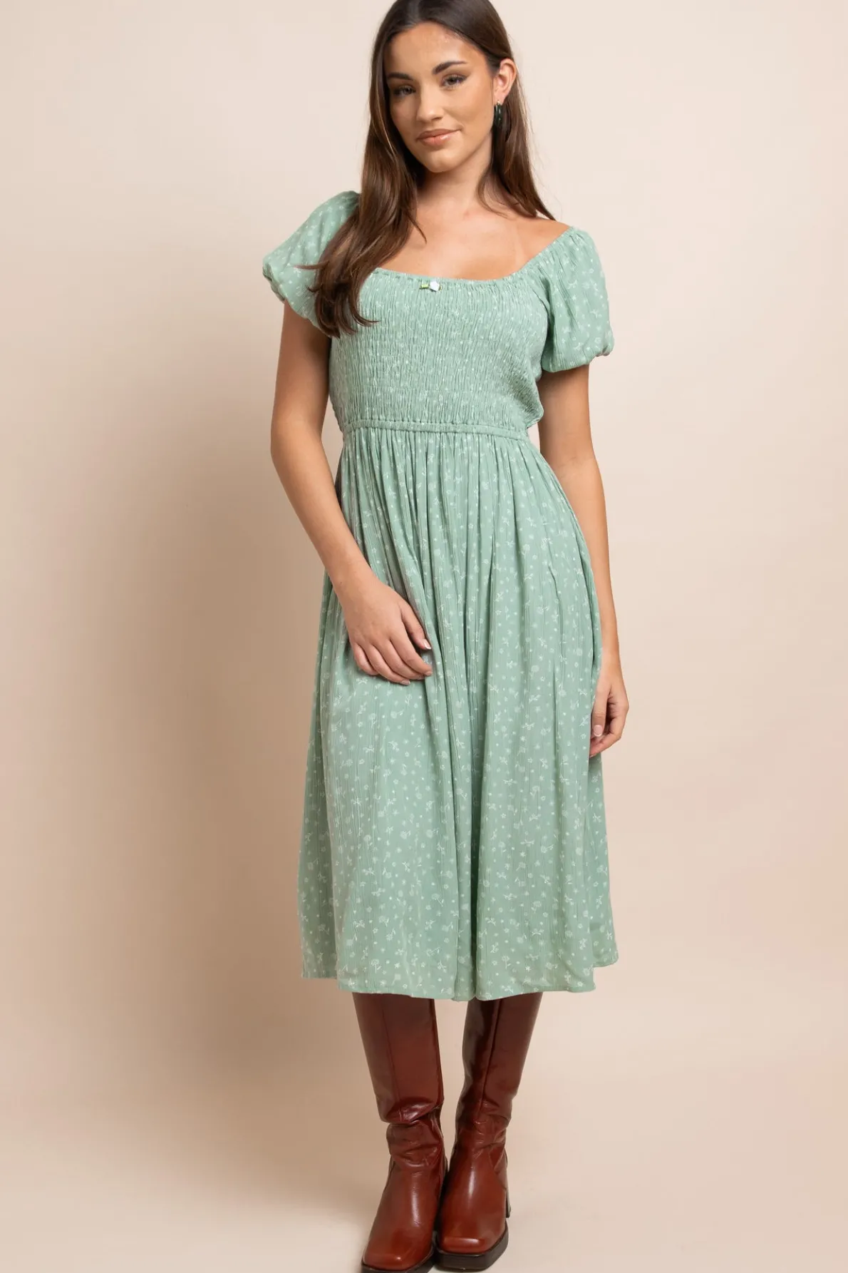 Daisy Street Midi Shirred Dress-Women Dresses