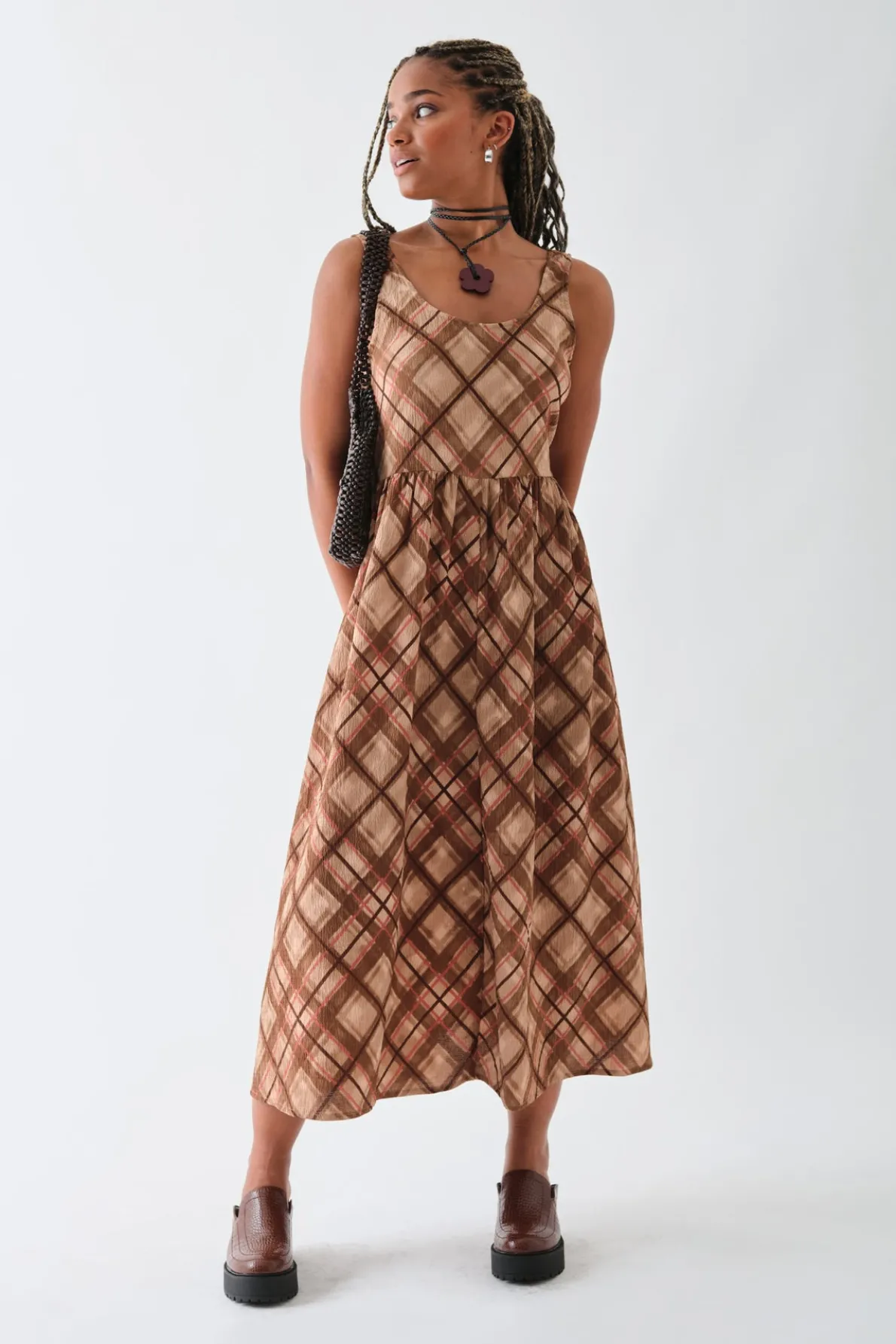Daisy Street Oversized Check Printed Smock Dress-Women Dresses