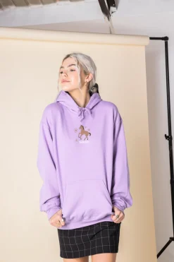 Daisy Street Oversized Hoodie with Thug Life Pony Print-Women Hoodies & Sweatshirts