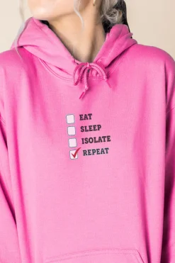 Daisy Street Oversized Hoodie with Eat Sleep Isolate Repeat Print-Women Hoodies & Sweatshirts