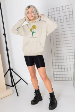 Daisy Street Oversized Hoodie with Live Life in full Bloom Print-Women Hoodies & Sweatshirts