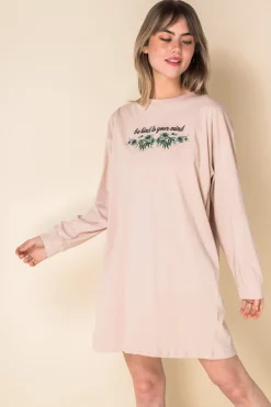 Daisy Street Oversized Long Sleeve T-Shirt Dress with Be Kind Print-Women Dresses