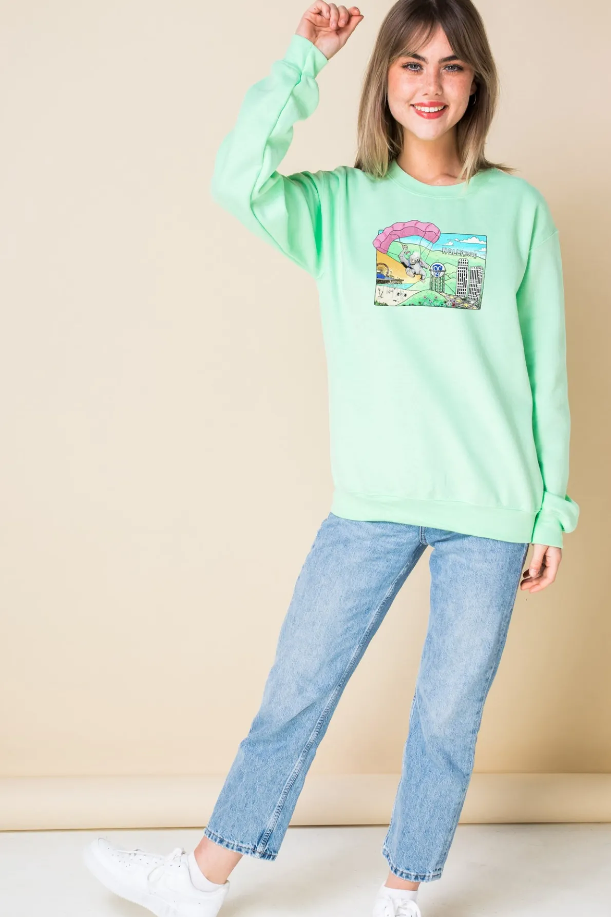 Daisy Street Oversized Sweatshirt with Hollywood Print-Women Hoodies & Sweatshirts