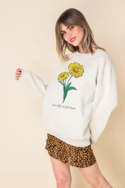 Daisy Street Oversized Sweat with Live Life in Full Bloom Print-Women Hoodies & Sweatshirts