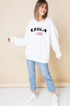 Daisy Street Oversized Sweat with USA Print-Women Hoodies & Sweatshirts