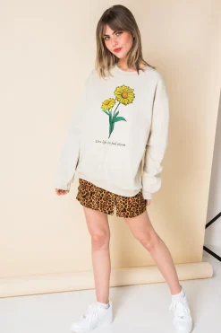 Daisy Street Oversized Sweat with Live Life in Full Bloom Print-Women Hoodies & Sweatshirts