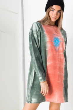 Daisy Street Oversized T-Shirt Dress with Le Soleil Print in Tie-Dye-Women Dresses