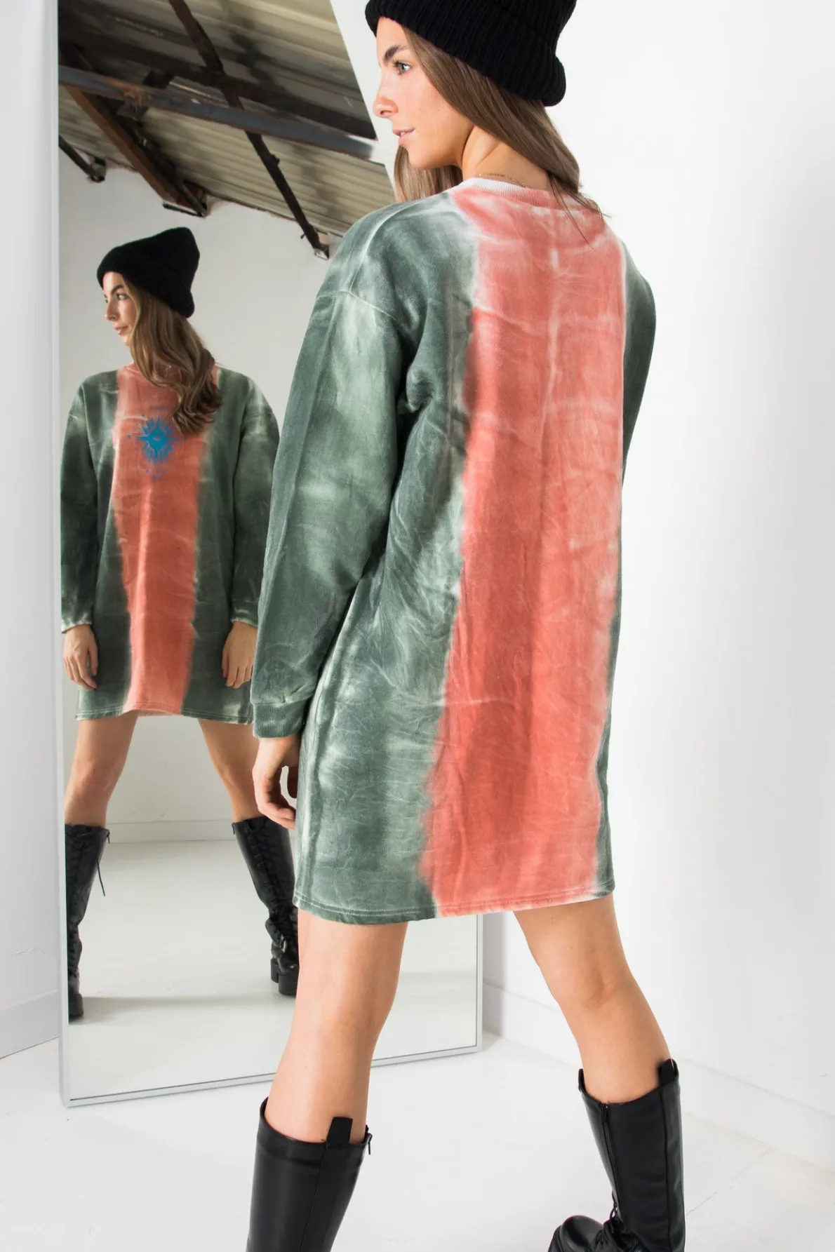 Daisy Street Oversized T-Shirt Dress with Le Soleil Print in Tie-Dye-Women Dresses