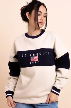 Daisy Street Panelled LA Sweatshirt-Women Hoodies & Sweatshirts