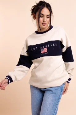 Daisy Street Panelled LA Sweatshirt-Women Hoodies & Sweatshirts