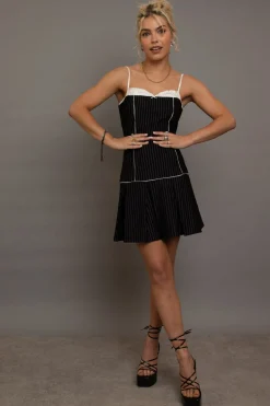 Daisy Street Pinstripe Mini Dress With Box Pleats-Women Partywear | Dresses