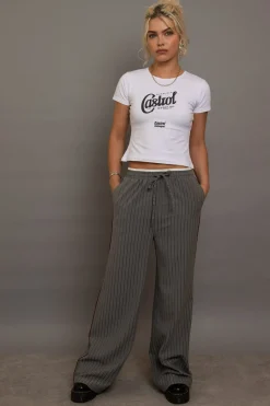 Daisy Street Pinstripe Wide Leg Trousers With Piping Detail-Women Trousers