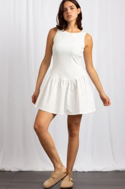 Daisy Street Pointelle Cotton Mix Racer Mini Dress-Women Dresses