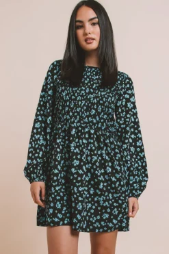 Daisy Street Printed Shirred Smock Dress-Women Dresses