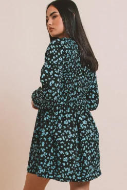 Daisy Street Printed Shirred Smock Dress-Women Dresses