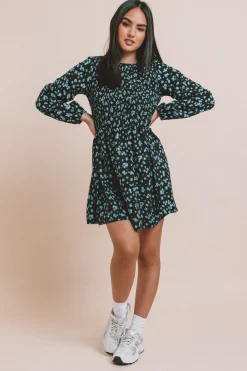 Daisy Street Printed Shirred Smock Dress-Women Dresses
