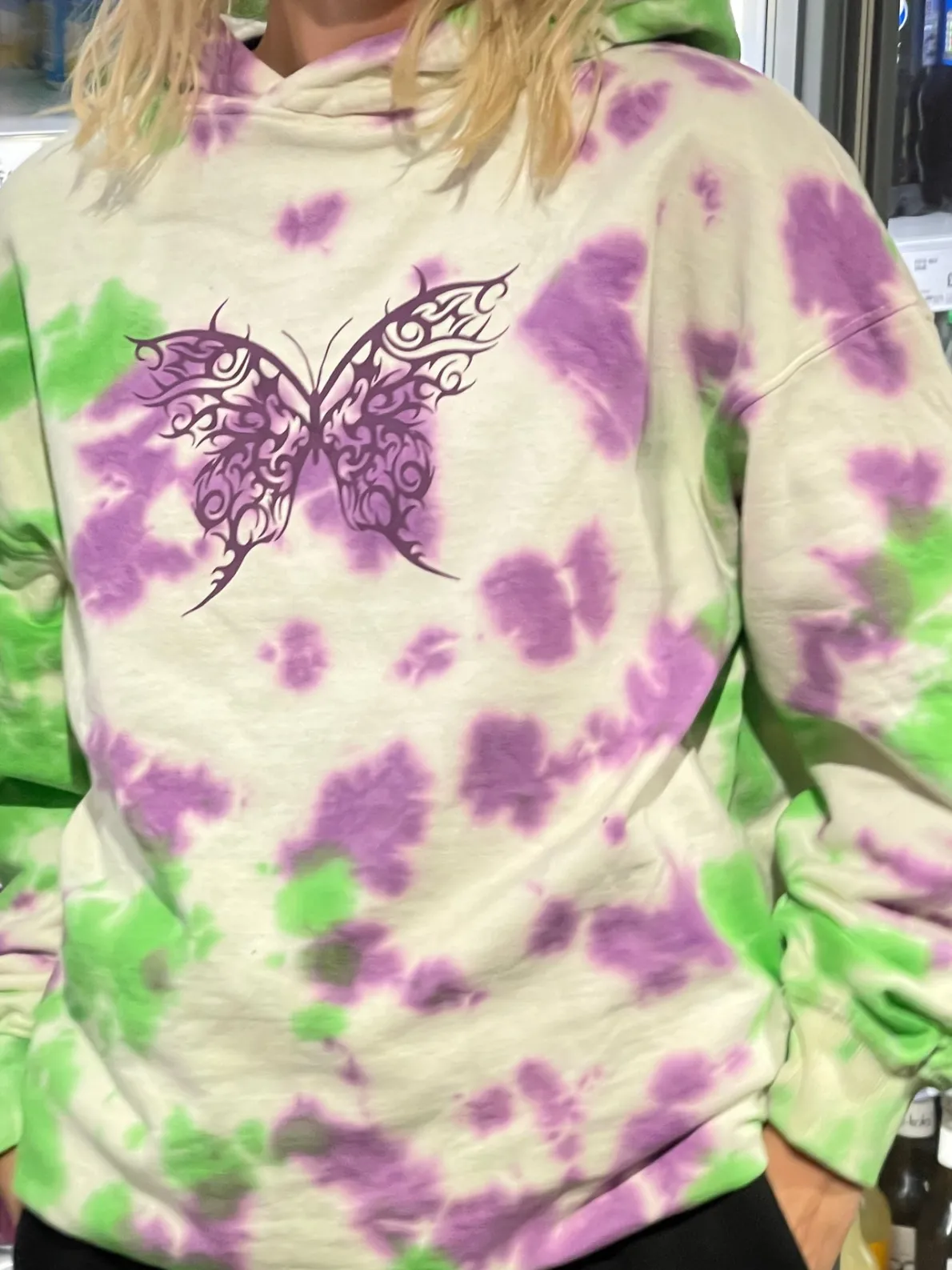 Daisy Street Printed Tie Dye Hoodie-Women Hoodies & Sweatshirts