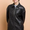 Daisy Street PU Boxy Jacket With Los Angeles Applique-Women Jackets