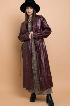 Daisy Street PU Trench Coat With Shoulder Detail-Women Jackets
