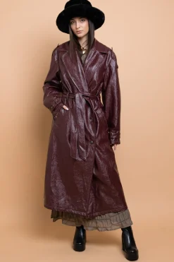 Daisy Street PU Trench Coat With Shoulder Detail-Women Jackets