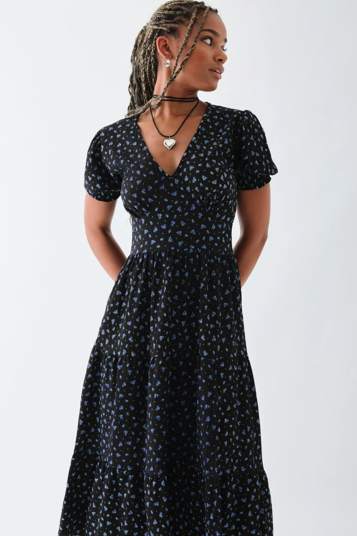 Daisy Street Puff Sleeve Tier Dress-Women Dresses