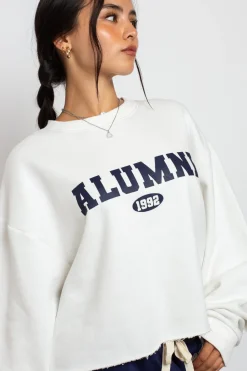 Daisy Street Raw Edge Crop Sweat With Alumni Graphic-Women Hoodies & Sweatshirts