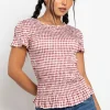 Daisy Street Gingham Shir Short Sleeve Top-Women Tops | T-Shirts