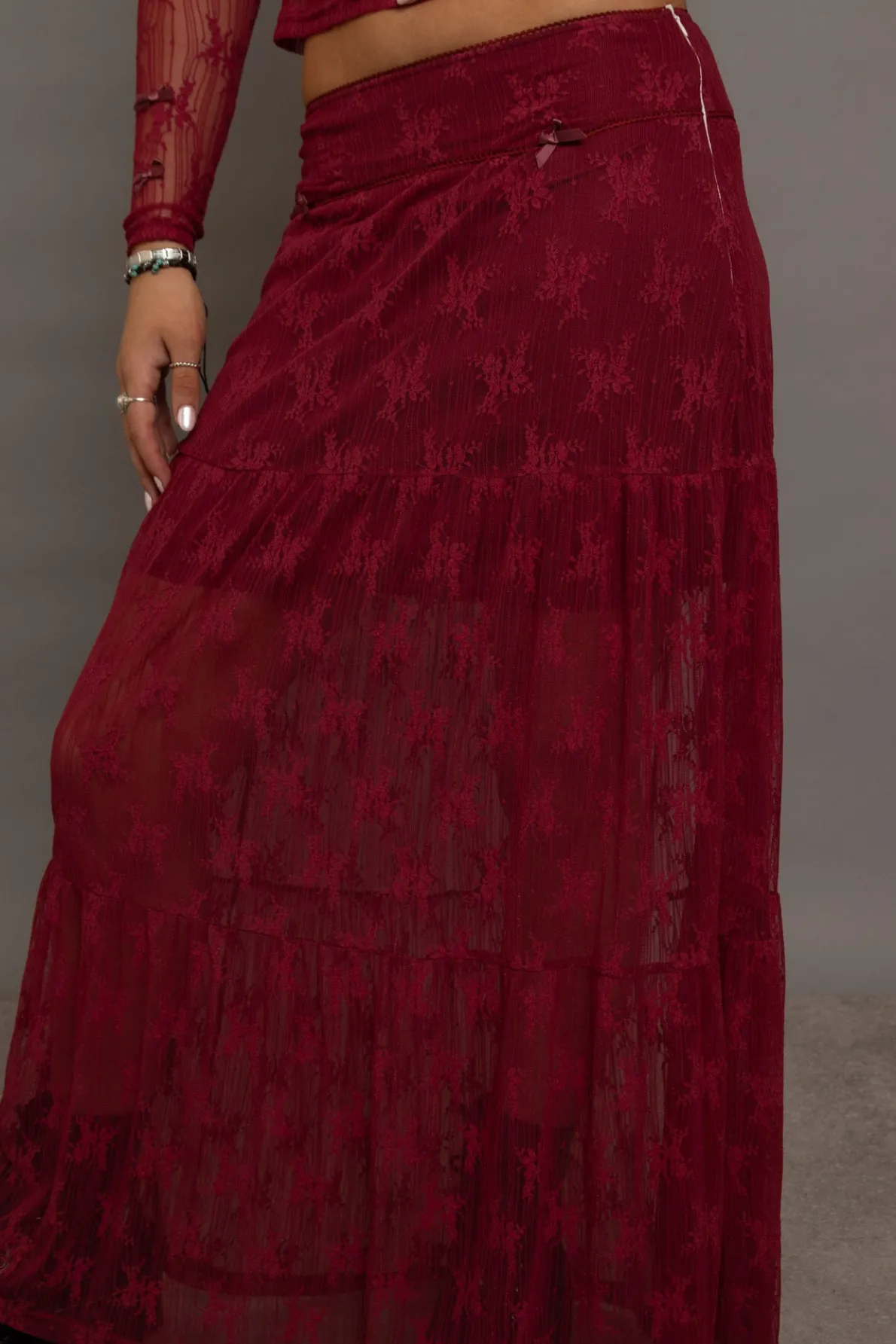 Daisy Street Lace Maxi Skirt With Bows-Women Partywear | Skirts