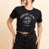 Daisy Street Regular Fit Crop T-Shirt with Cherry Lane Print-Women T-Shirts