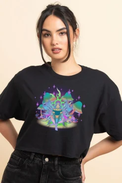 Daisy Street Relaxed Crop T-Shirt with Fairy Print-Women T-Shirts
