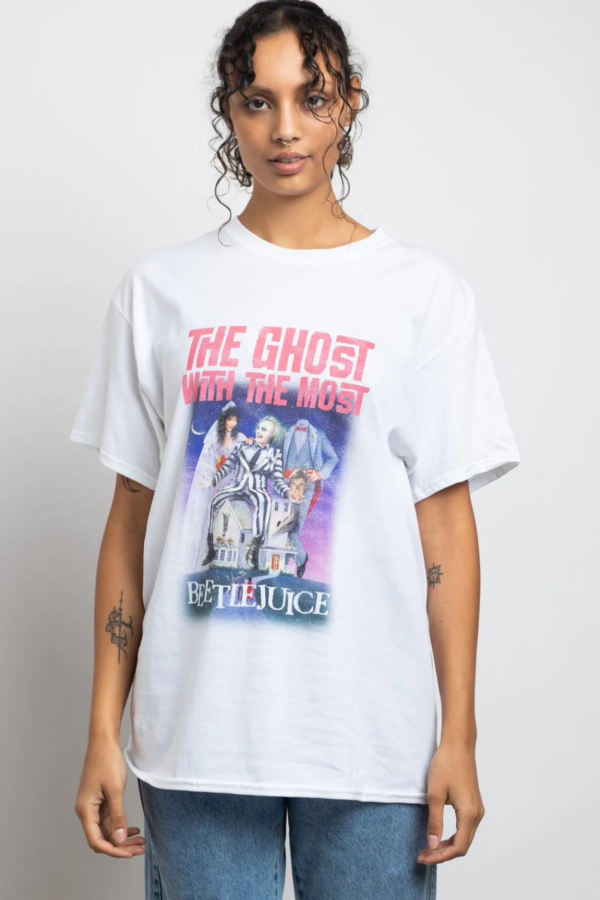 Daisy Street Relaxed Fit T-Shirt with Beetlejuice Graphic-Women Tops | T-Shirts