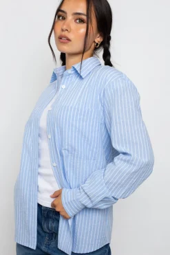 Daisy Street Relaxed Fit Stripe Shirt-Women Tops