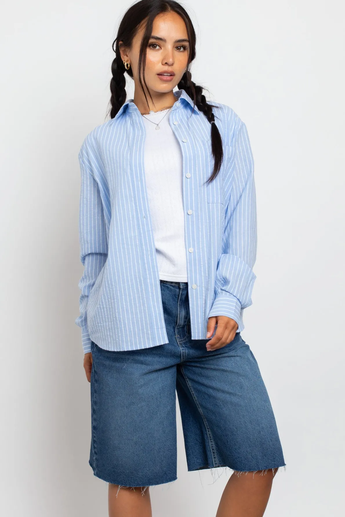 Daisy Street Relaxed Fit Stripe Shirt-Women Tops