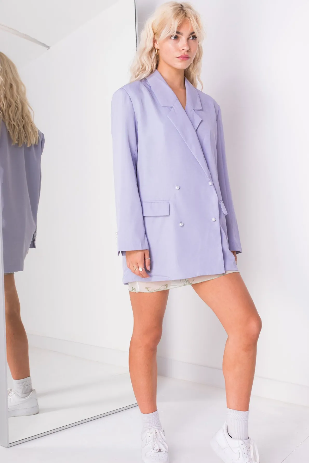 Daisy Street Relaxed Tailored Blazer with Pearl Buttons-Women Jackets