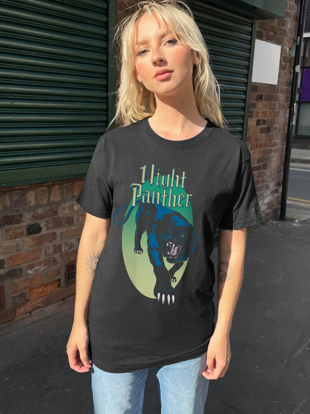 Daisy Street Relaxed T-Shirt with Night Panther Print-Women T-Shirts