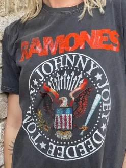 Daisy Street Relaxed T-shirt with Ramones Band Logo Print-Women Band Tees | Tops