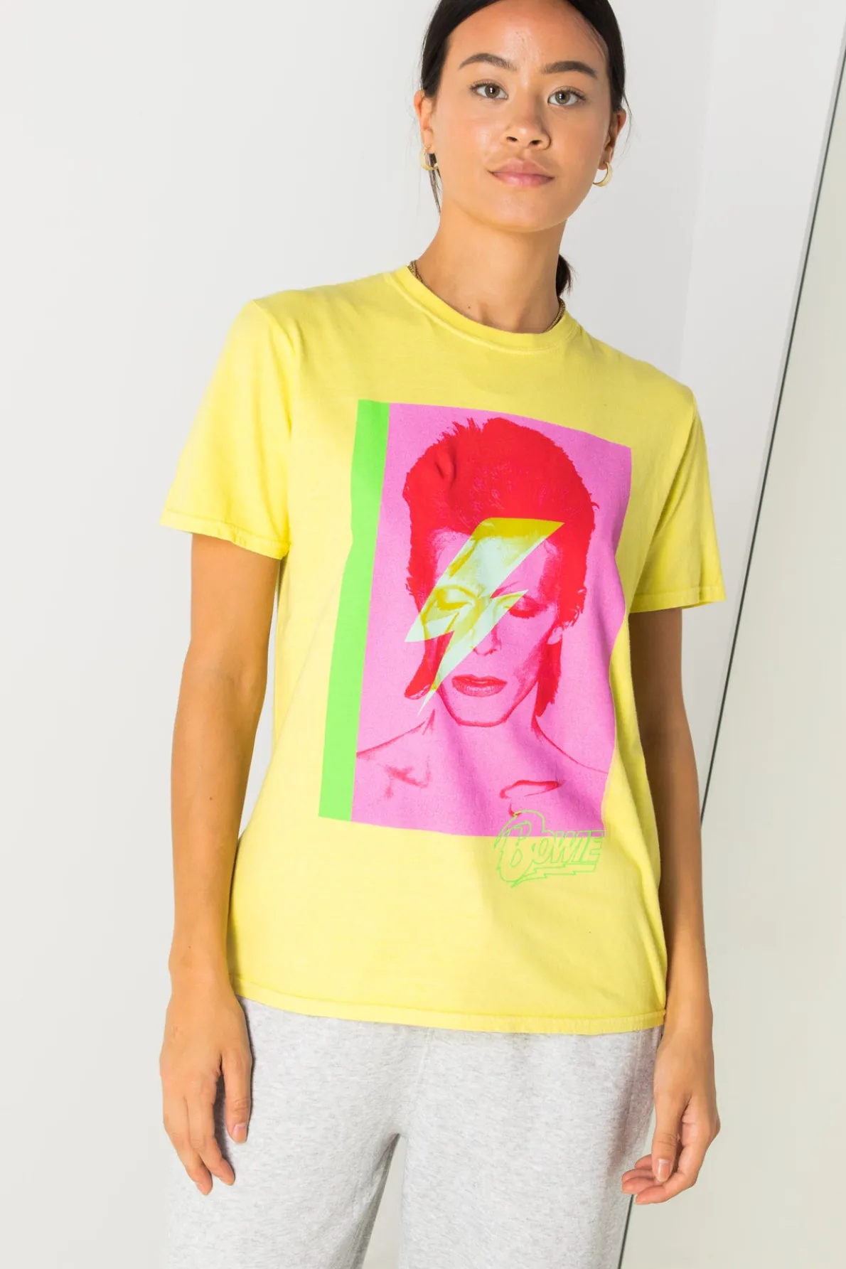 Daisy Street Relaxed T-Shirt with Bowie Print-Women Band Tees | T-Shirts