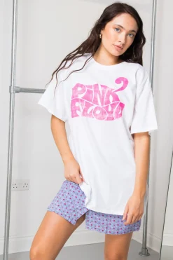 Daisy Street Relaxed T-Shirt with Retro Pink Floyd Print-Women Band Tees | T-Shirts