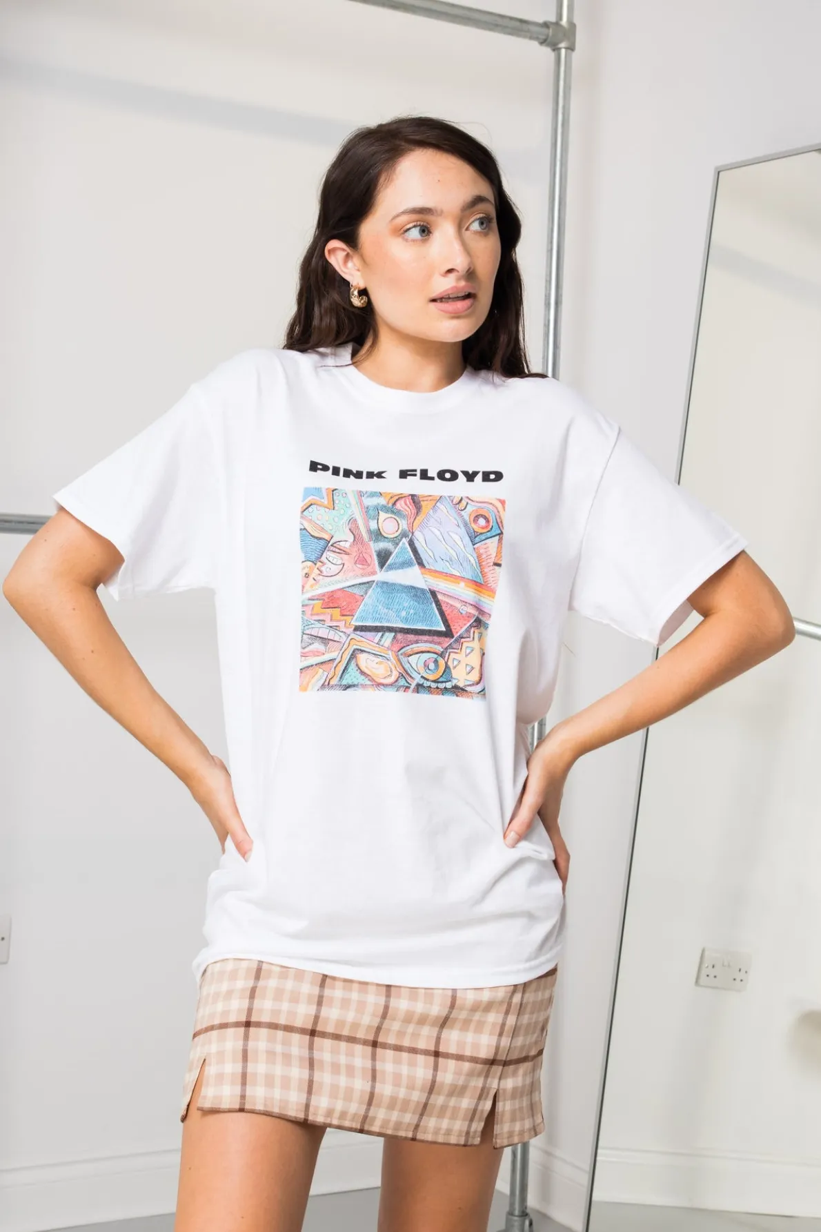 Daisy Street Relaxed T-Shirt with Pink Floyd Triangle Print-Women Band Tees | T-Shirts