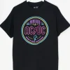 Daisy Street Relaxed T-Shirt with Neon AC/DC Print-Women Band Tees | T-Shirts