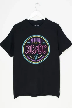 Daisy Street Relaxed T-Shirt with Neon AC/DC Print-Women Band Tees | T-Shirts