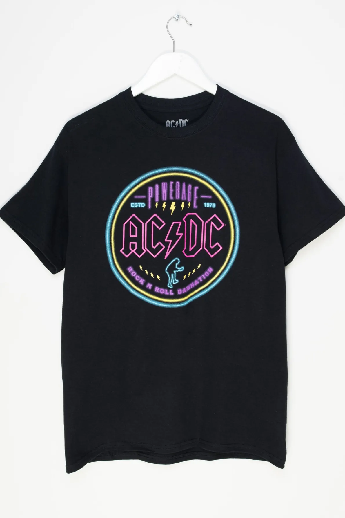 Daisy Street Relaxed T-Shirt with Neon AC/DC Print-Women Band Tees | T-Shirts