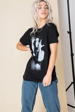 Daisy Street Relaxed T-Shirt with Prince Parade Print-Women Band Tees | T-Shirts