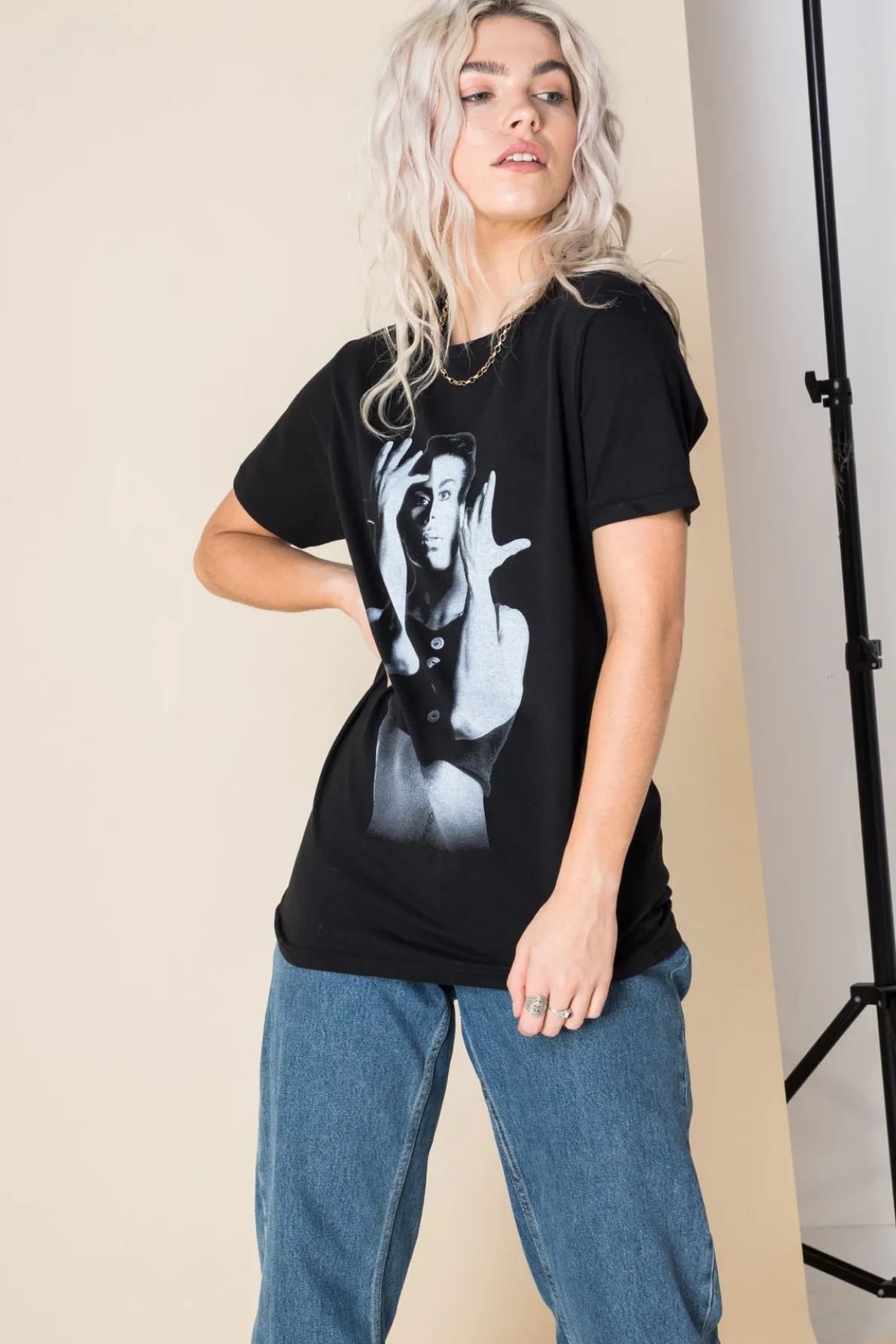 Daisy Street Relaxed T-Shirt with Prince Parade Print-Women Band Tees | T-Shirts