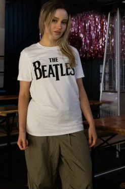 Daisy Street Relaxed T-Shirt with The Beatles Print-Women Band Tees | T-Shirts