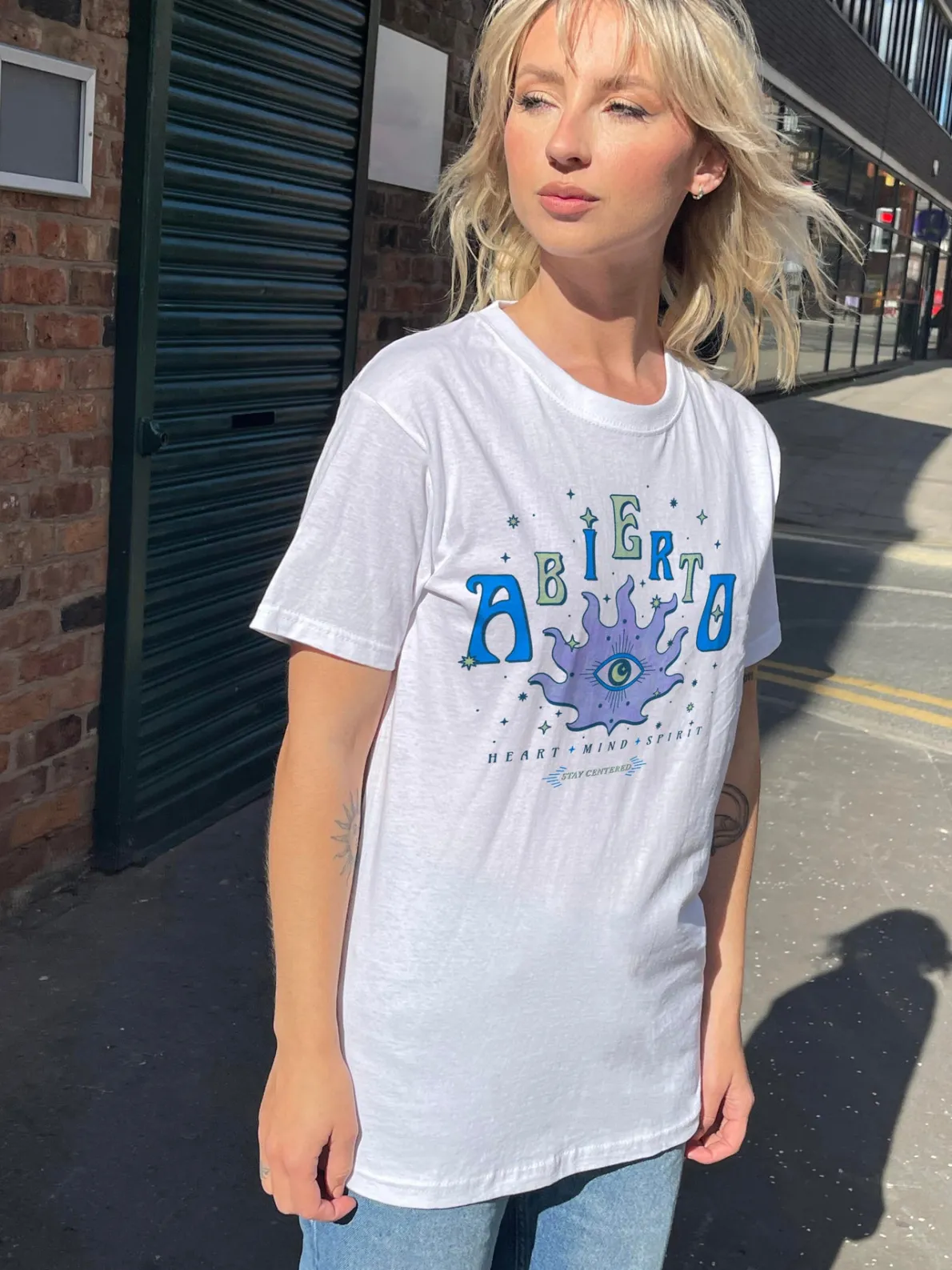 Daisy Street Relaxed T-Shirt with Abierto Print-Women T-Shirts