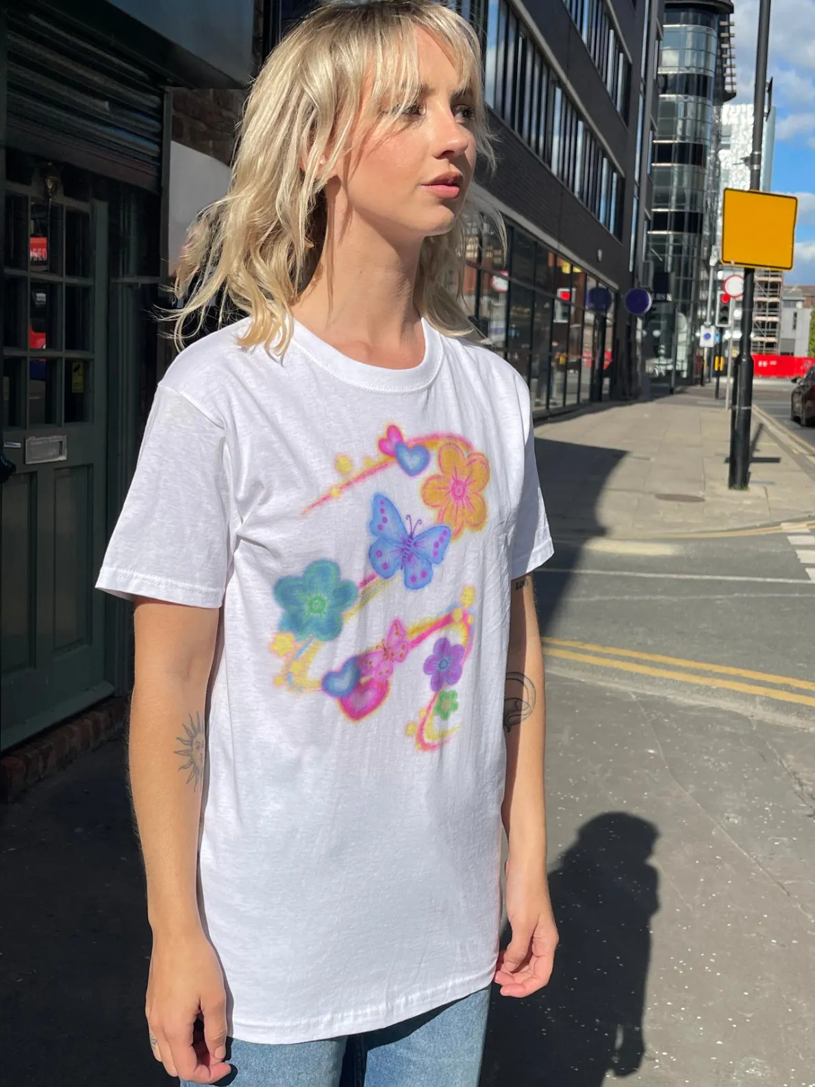 Daisy Street Relaxed T-Shirt with Butterfly Print-Women T-Shirts
