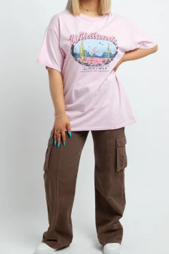 Daisy Street Relaxed T-Shirt with Wildlands Print-Women T-Shirts