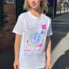 Daisy Street Relaxed T-Shirt with Planet Rave Print-Women T-Shirts