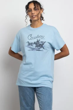 Daisy Street Relaxed T-Shirt with Cowboy Print-Women T-Shirts